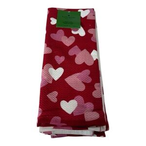 Kate Spade New York Kitchen Towels Hearts Red Pink Set of 3 NWT